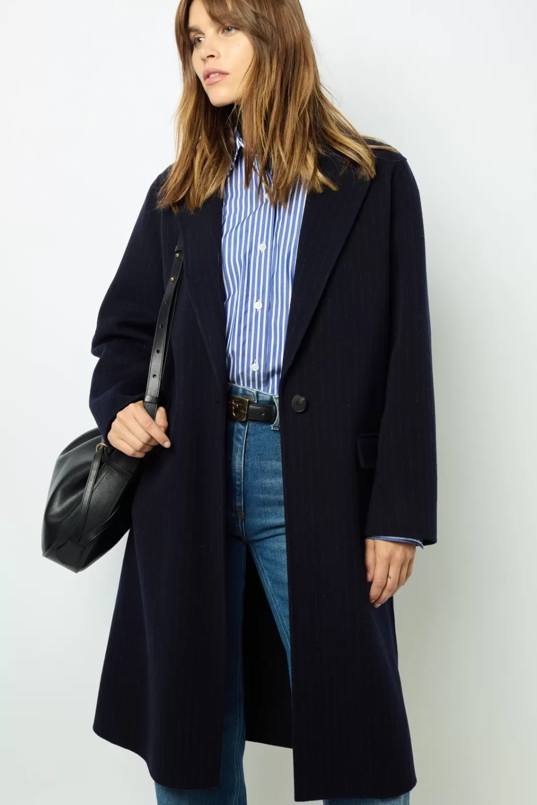 Gerard Darel Manteau droit à fines rayures - LASSIA