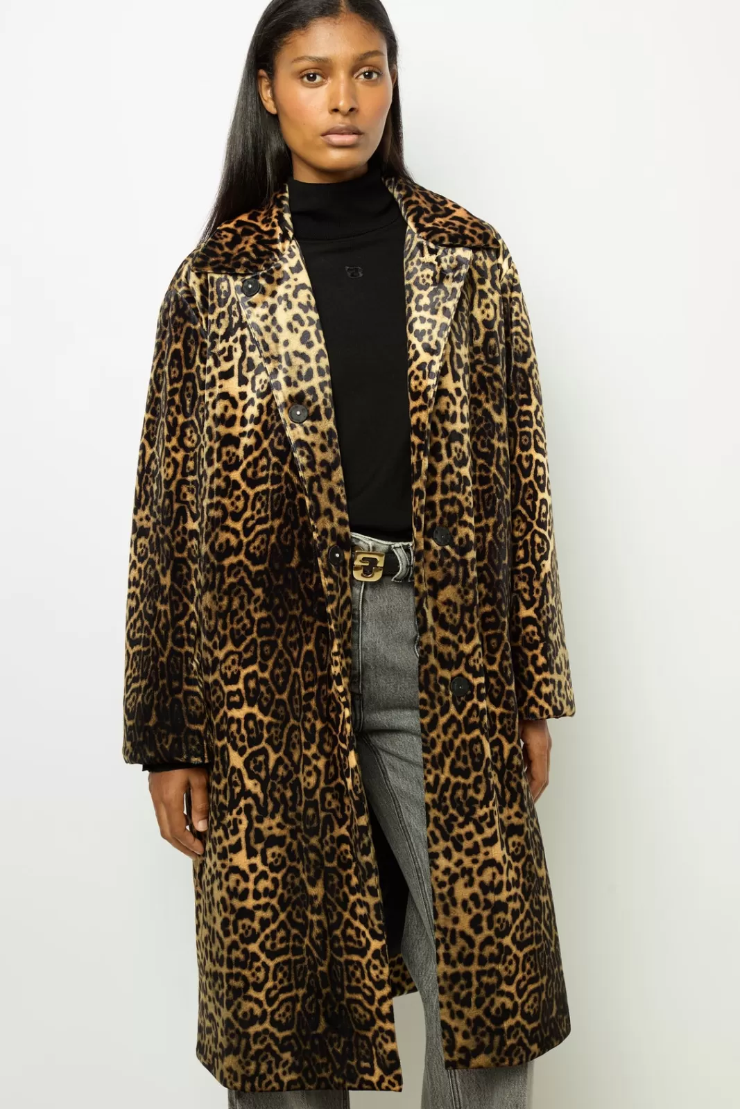 Gerard Darel Manteau droit en velours léopard - LEUNDA