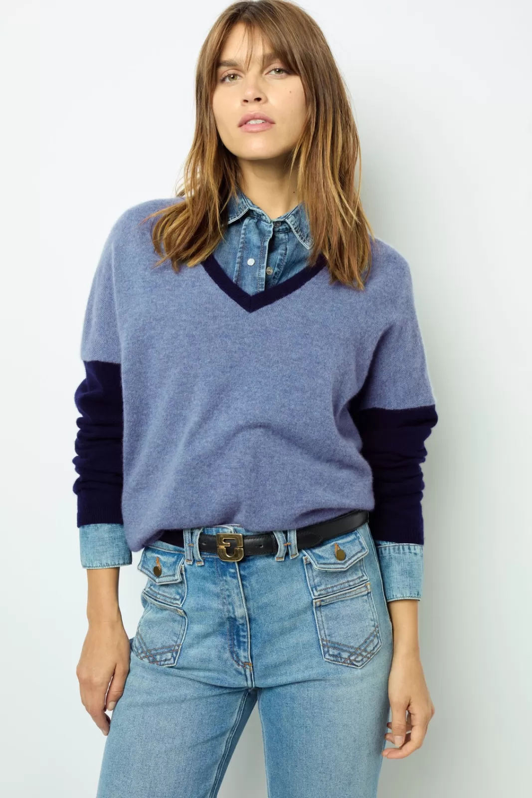 Gerard Darel Pull V color block en cachemire - JALYA