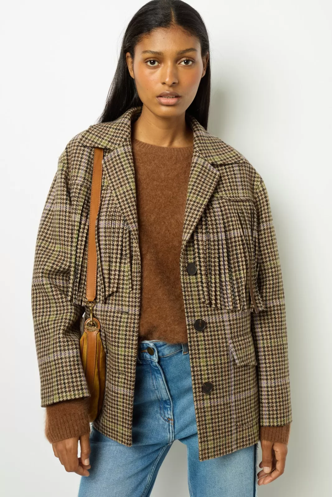 Gerard Darel Veste Pied de Poule à franges - MURIELLE