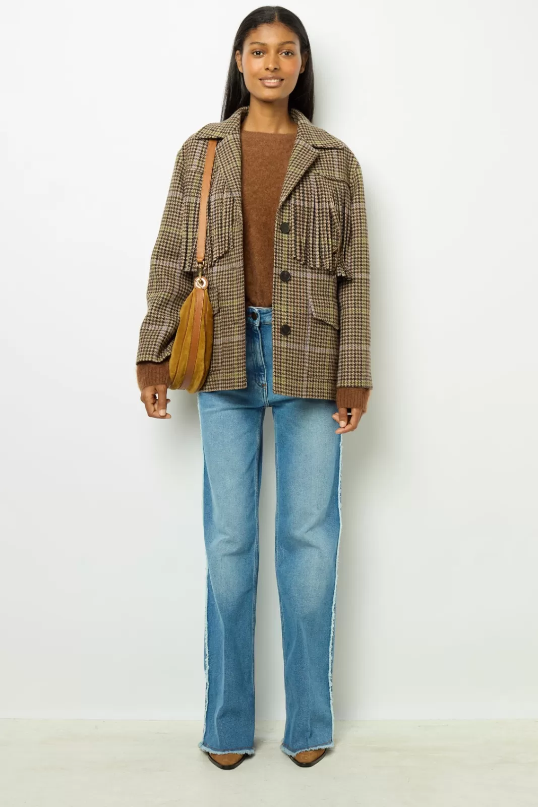 Gerard Darel Veste Pied de Poule à franges - MURIELLE