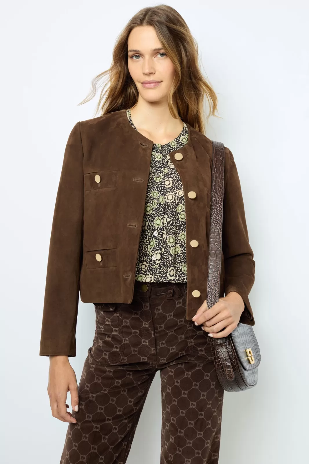 Gerard Darel Veste sans col en cuir velours - BELINA